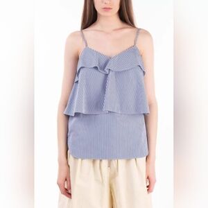 GOEN.J Cami Top Striped Pattern Tiered Ruffle Side Split Size L